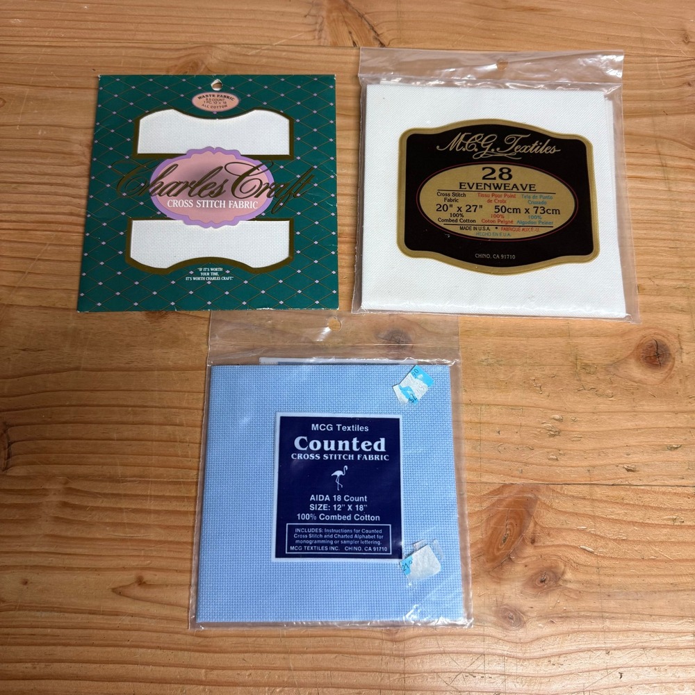 MCG Textiles Charles Craft Cross Stitch Fabric Lot Aida Evenweave Cotton Fabric
